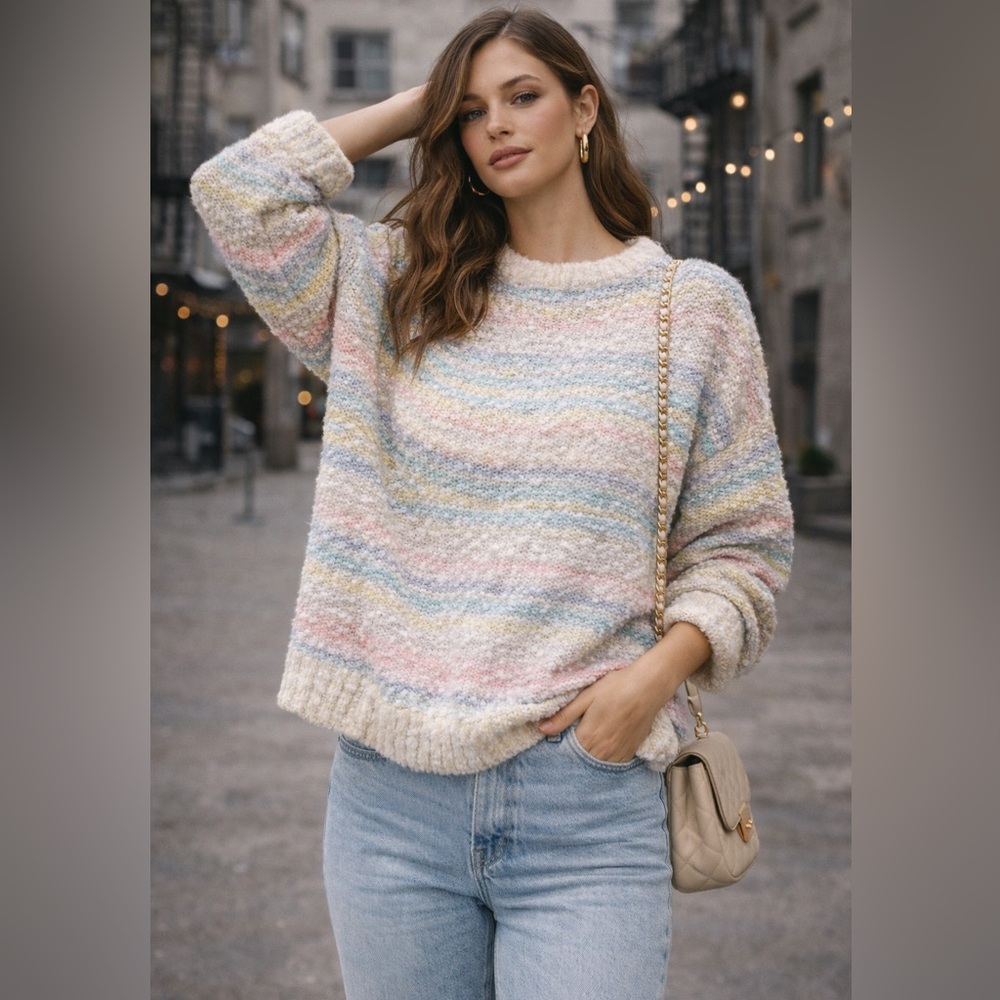 Vintage Pastel Oversized Boucle Sweater | Size M